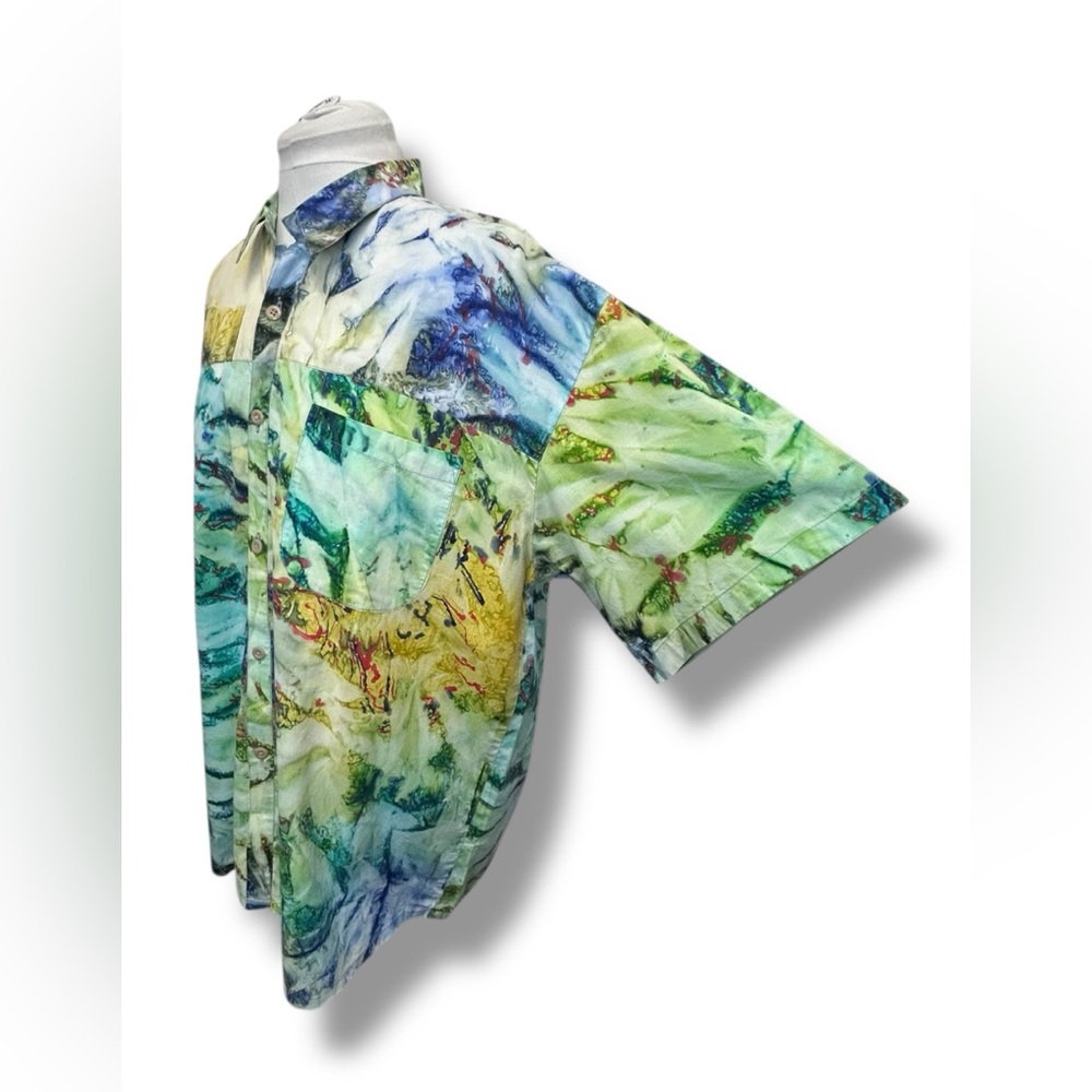 Sambisari Mens Button Down Shirt Casual Colorful Art To Wear Ice Dyed Streetwear - Picture 5 of 13